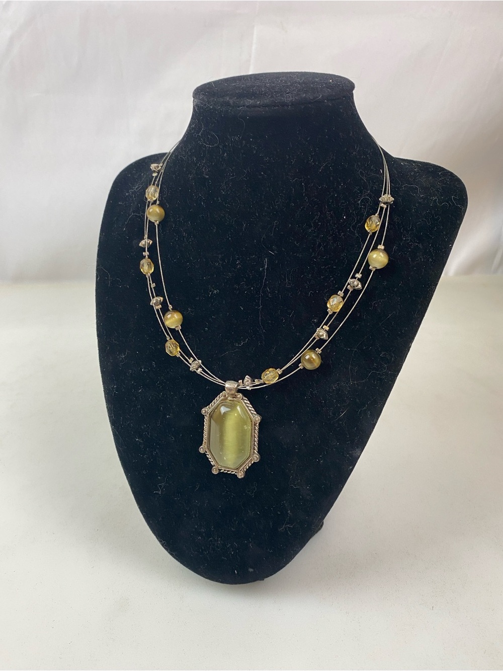 Boho Olive Green Pendant Necklace Multi Strand Artisan Style Jewelry